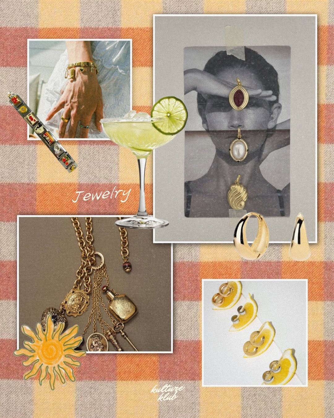 Curated earring and jewelry flat lay display